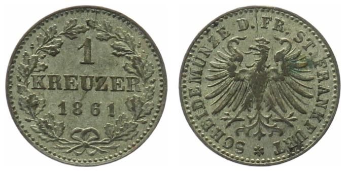 Frankfurt 1 Kreuzer 1861 Prachtexemplar